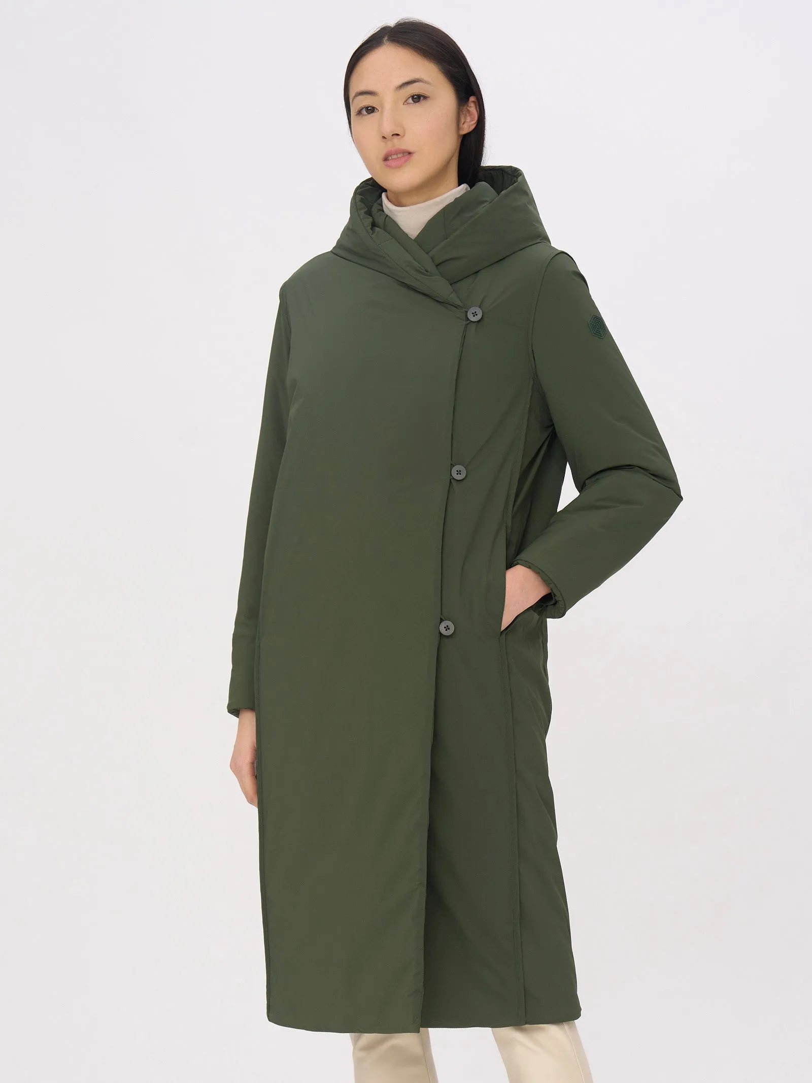 Piumerino - Cappotto lungo imbottito in lana con cappuccio - Kombu Green