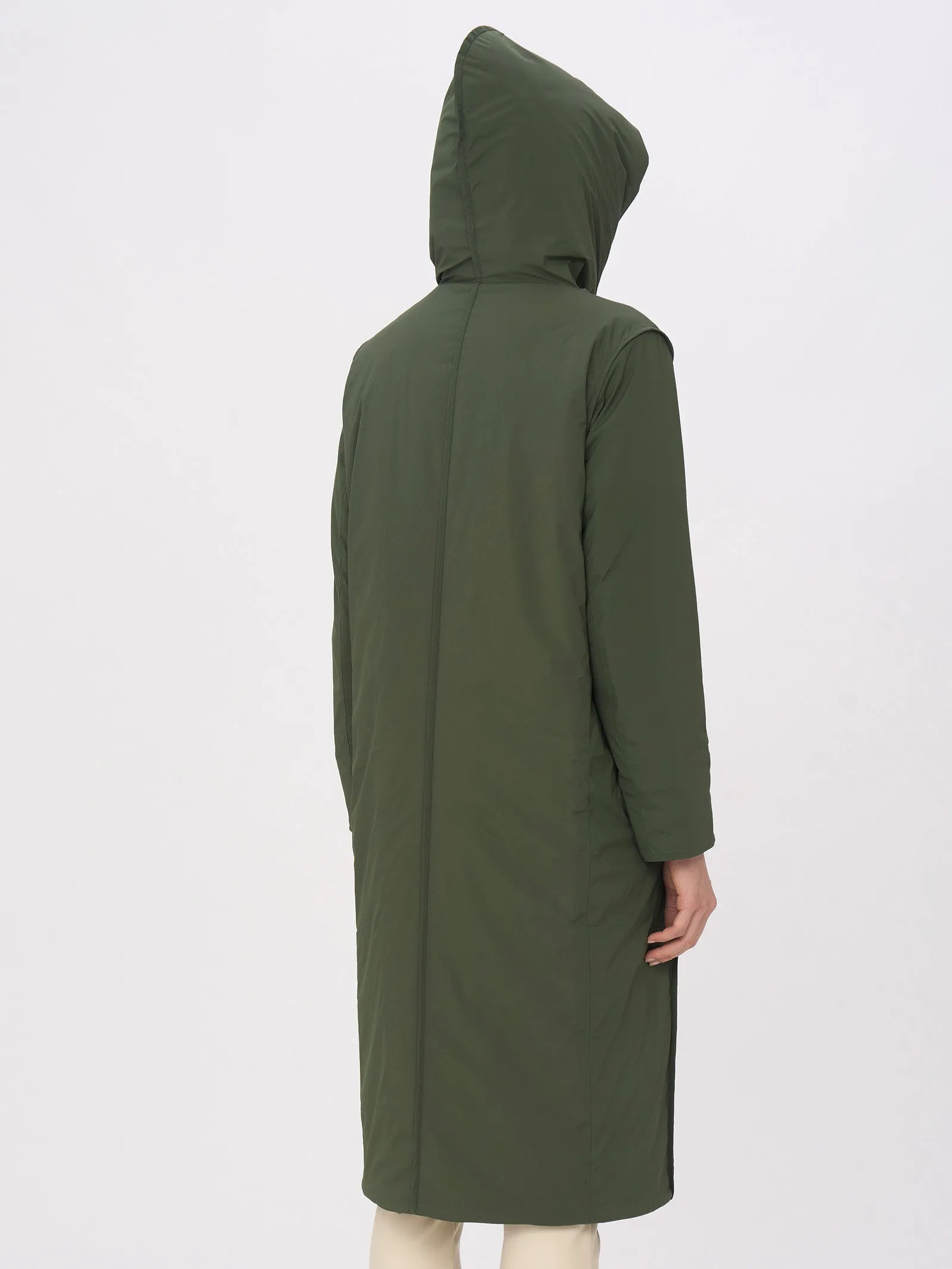 Piumerino - Cappotto lungo imbottito in lana con cappuccio - Kombu Green