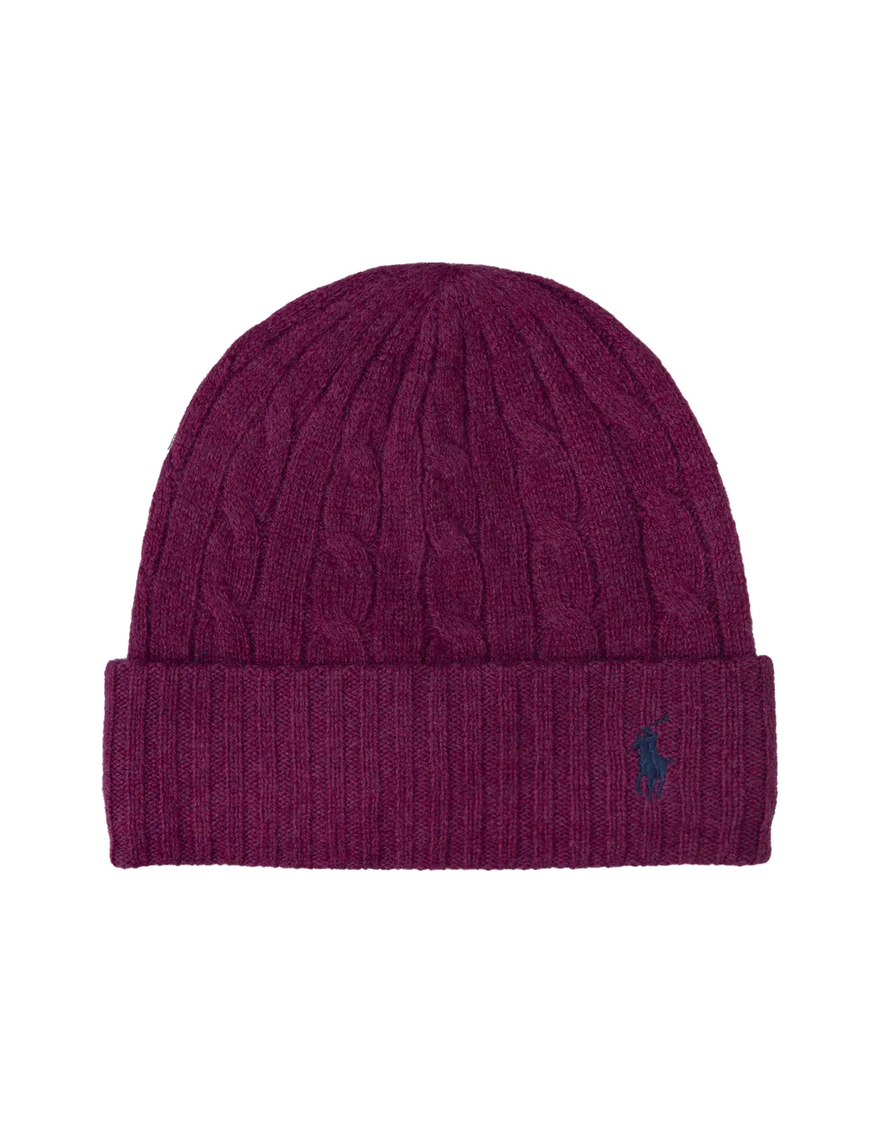 RALPH LAUREN Plum Hthr Cable-Knit Wool-Cashmere Beanie