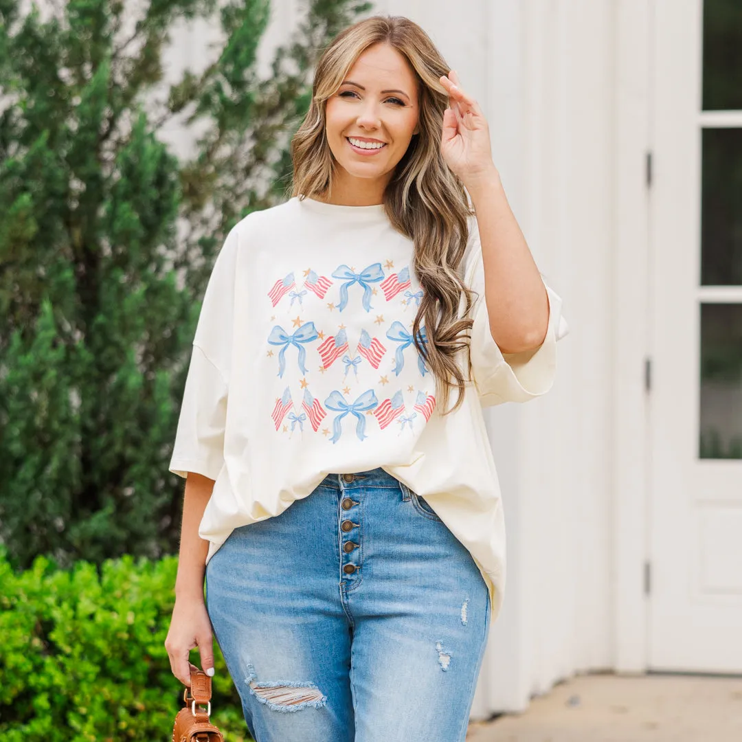 Red, White & Bows Boyfriend Tee, Ivory