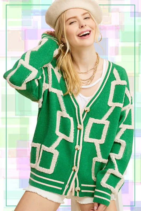 Reina Geometric Button Down Cardigan