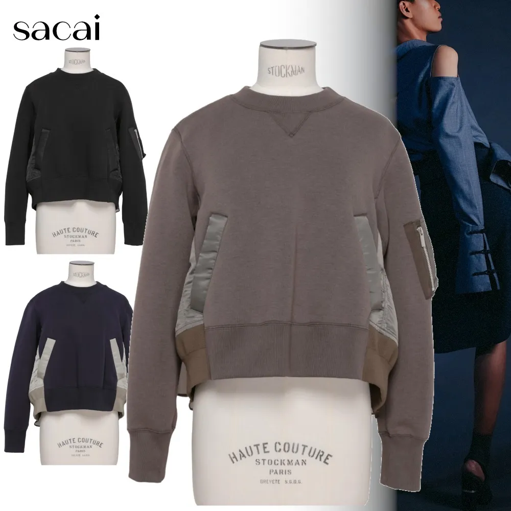 sacai  |Crew Neck Unisex Nylon Street Style Long Sleeves Plain