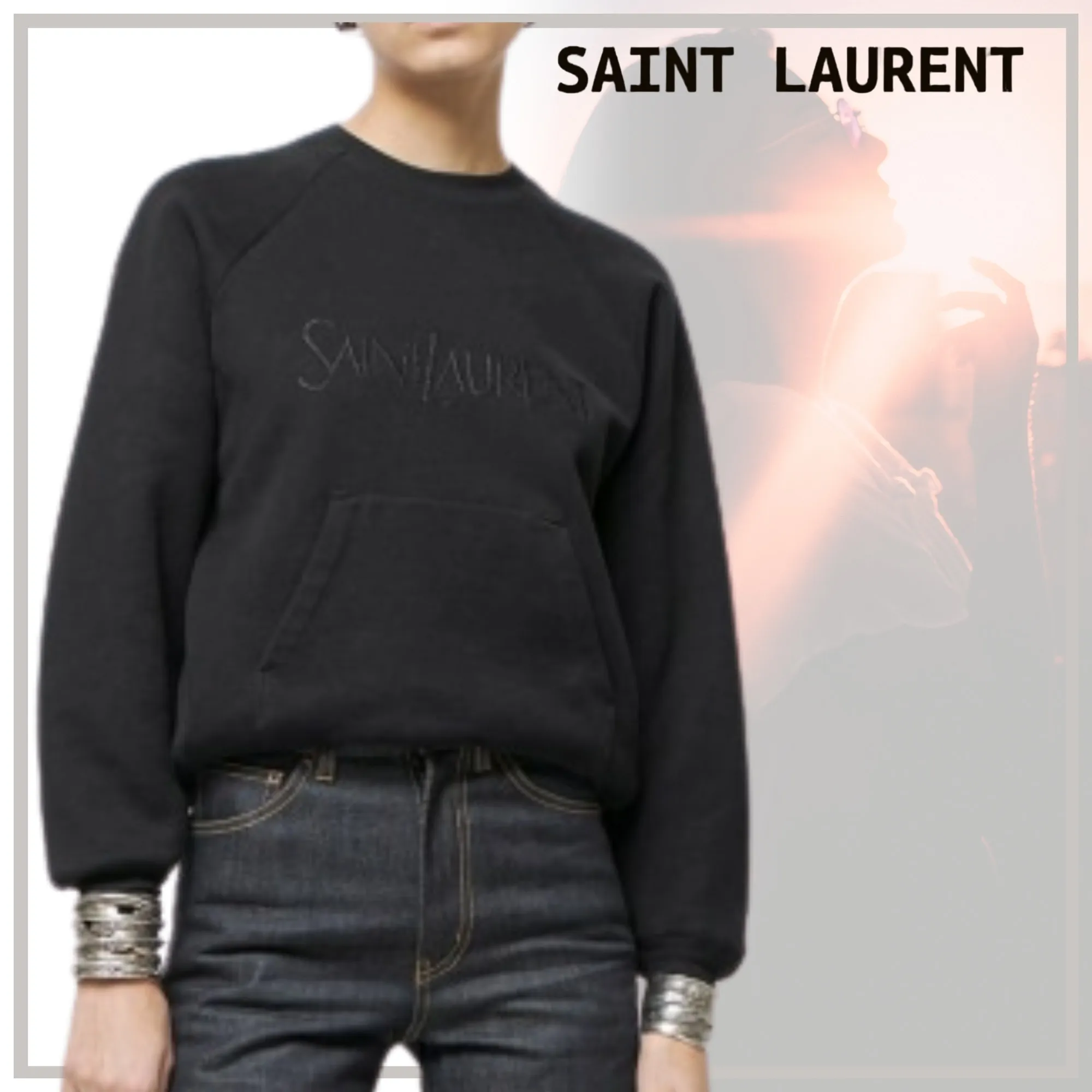 Saint Laurent  |Crew Neck Street Style Long Sleeves Plain Cotton Logo