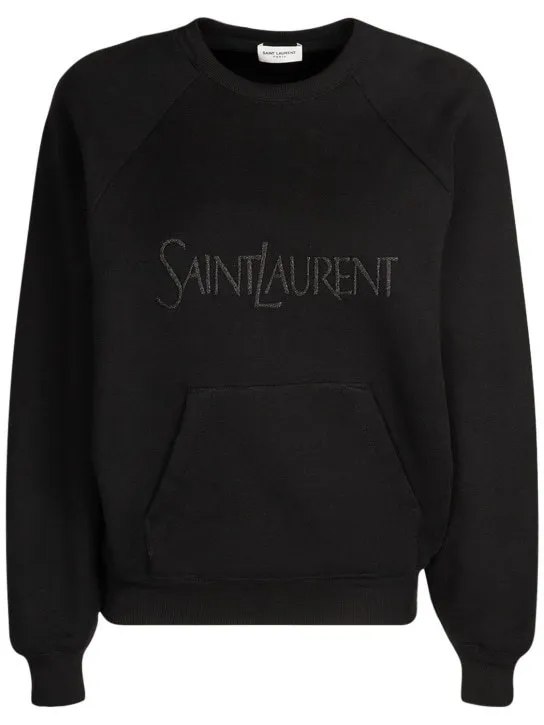 Saint Laurent  |Crew Neck Street Style Long Sleeves Plain Cotton Logo