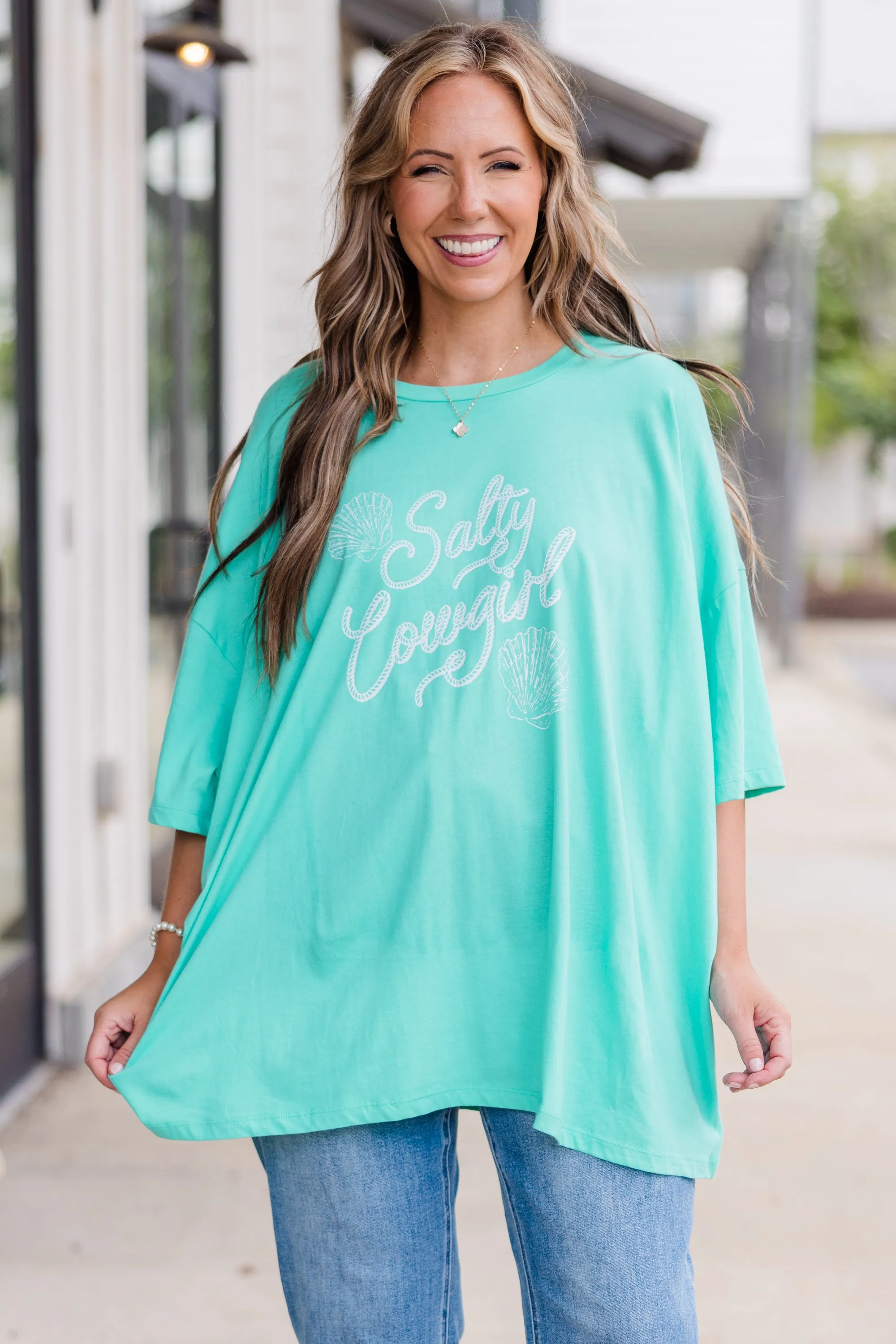 Salty Cowgirl Boyfriend Tee, Mint