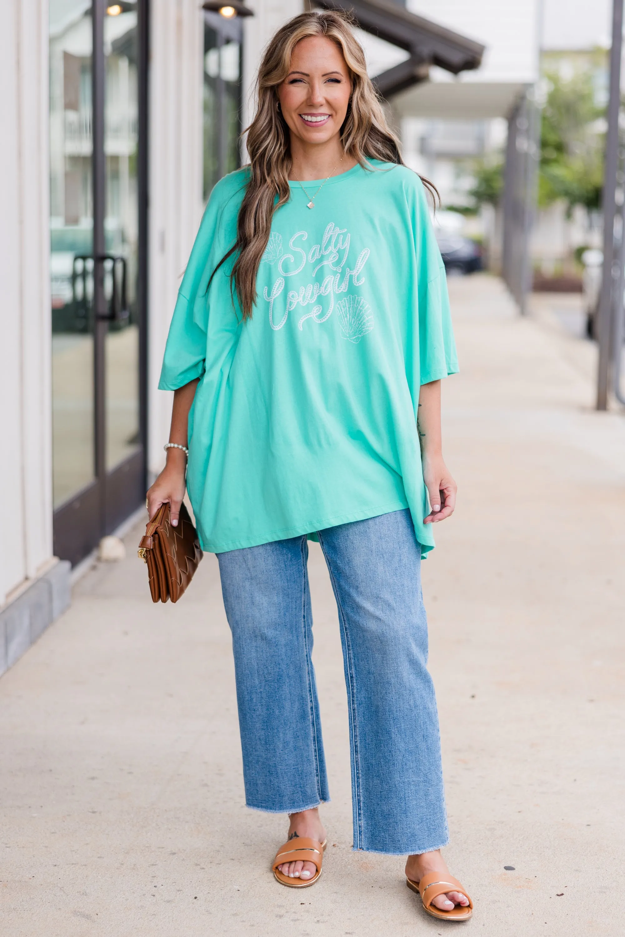 Salty Cowgirl Boyfriend Tee, Mint