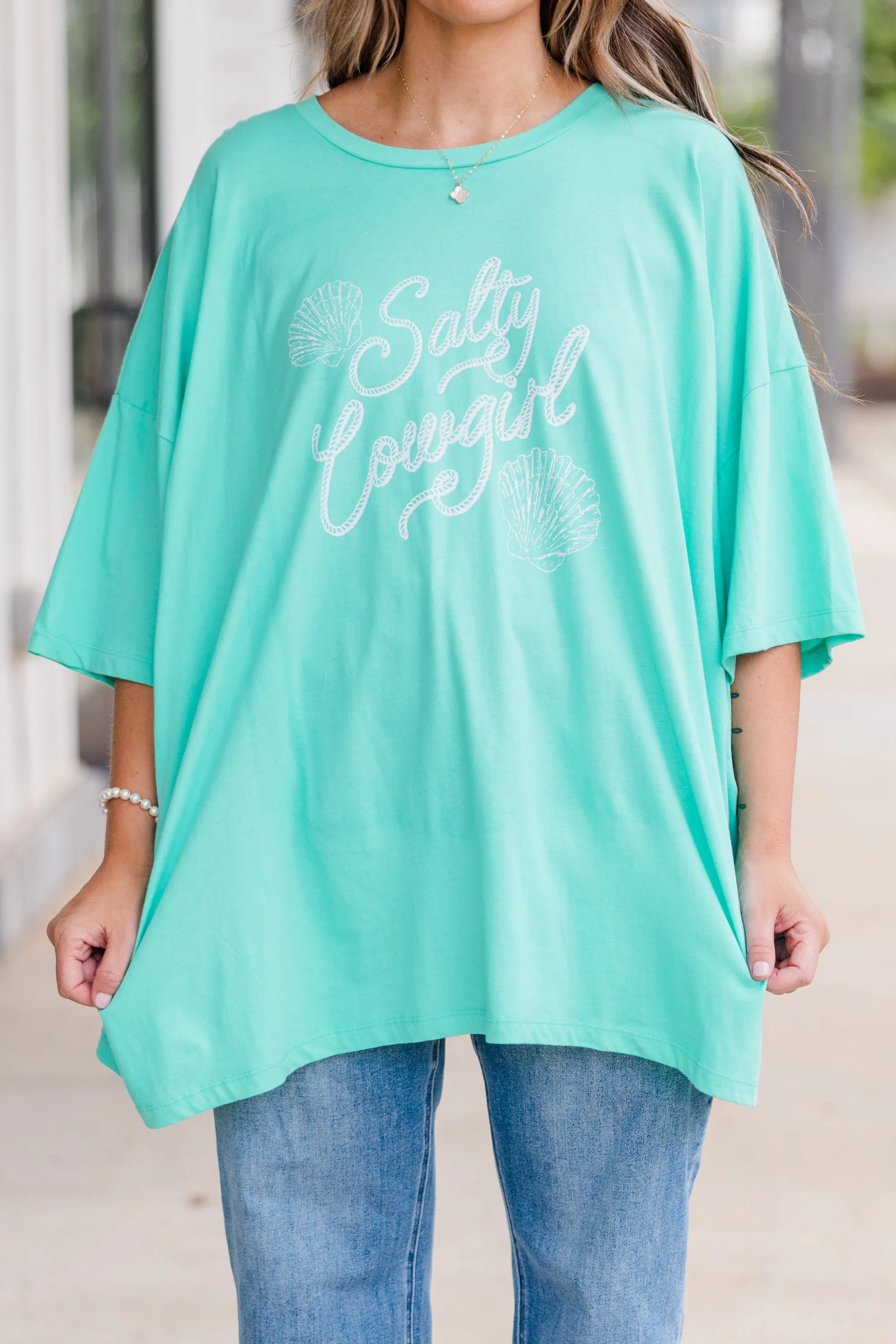 Salty Cowgirl Boyfriend Tee, Mint