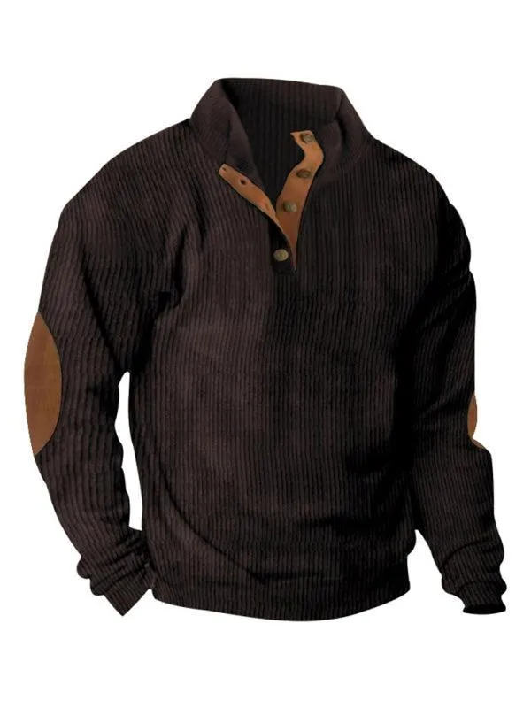 Stand Collar Corduroy Men Sweatshirt