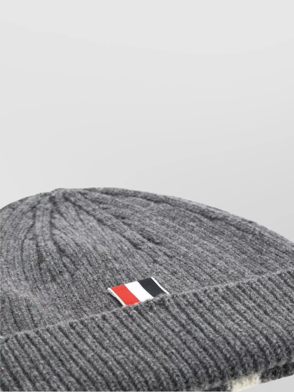 Thom Browne   Foldable ribbed cashmere beanie with embroidered bands