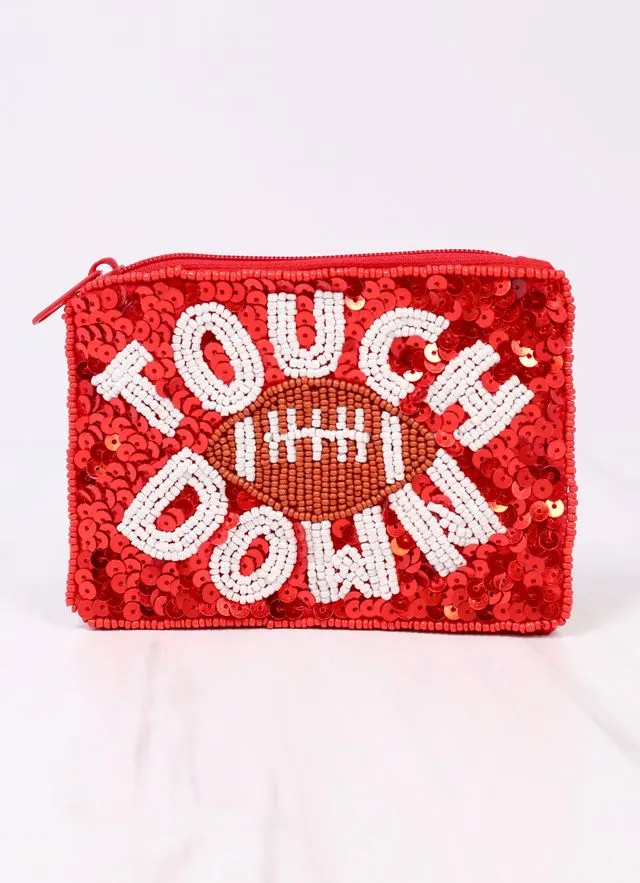 Touch Down Sequin Pouch RED