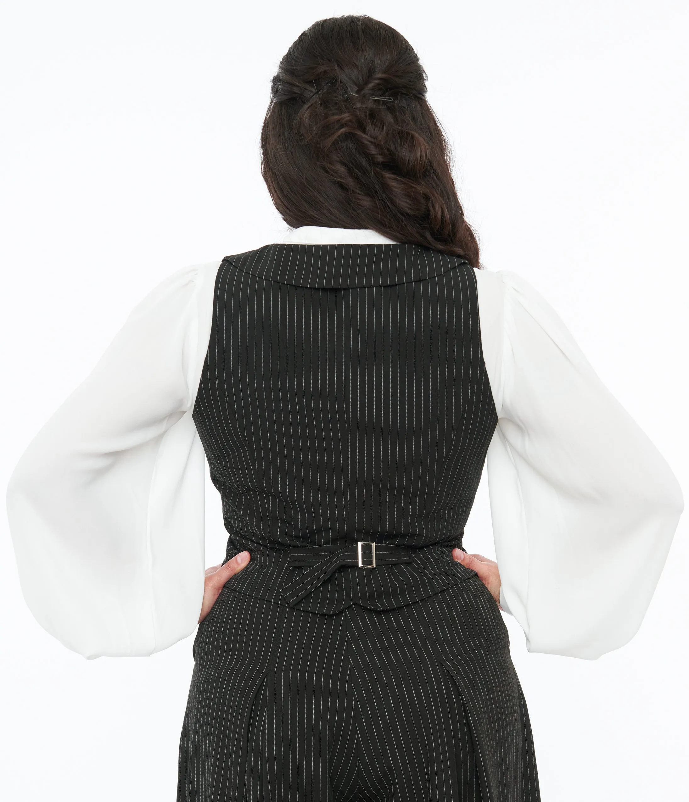 Voodoo Vixen Black & White Pinstripe Button Up Vest