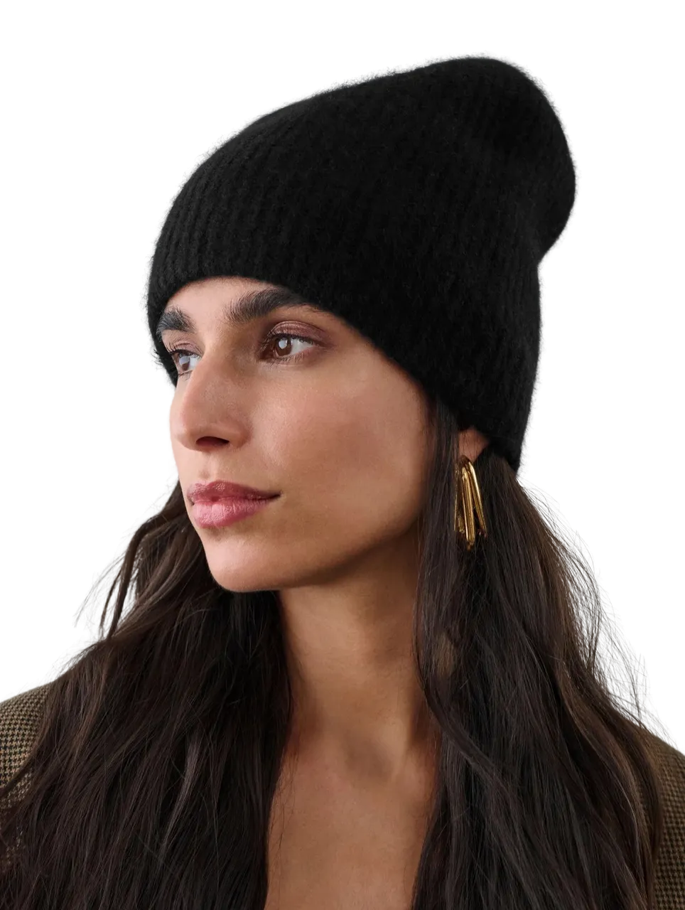 White + Warren Cashmere Plush Rib Beanie, Black