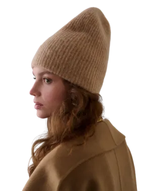 White + Warren Cashmere Plush Rib Beanie, Camel Heather