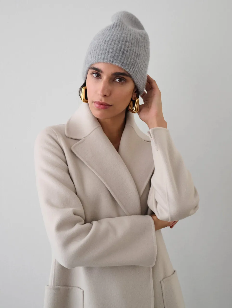 White + Warren Cashmere Plush Rib Beanie, Grey Heather