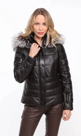 Women's black hooded down jacket \virginie\